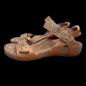 Taos Bonnie Women's 10-10.5 Strap Braided Wedge Sandals Leather Cork Adjustable